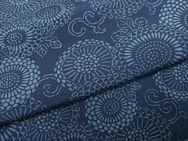 平和屋着物●上質な小紋　藍　型染め　菊唐草文　正絹　逸品　AABL1688ph