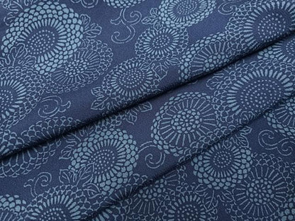 平和屋着物●上質な小紋　藍　型染め　菊唐草文　正絹　逸品　AABL1688ph