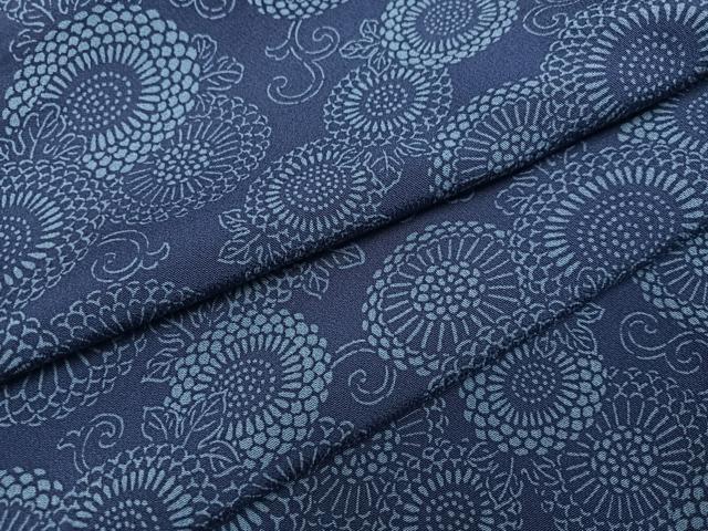 平和屋着物●上質な小紋　藍　型染め　菊唐草文　正絹　逸品　AABL1688ph
