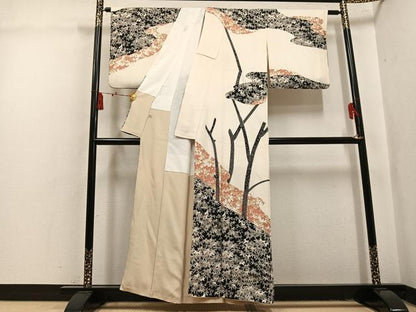 平和屋着物●訪問着　草花文　金彩　正絹　逸品　AABL1691ph