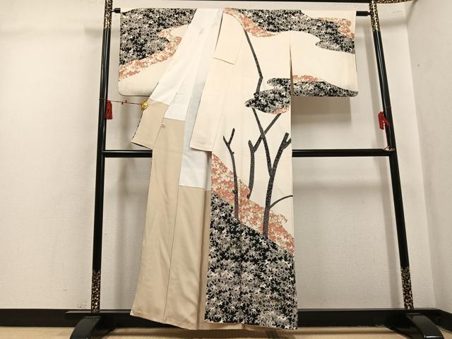 平和屋着物●訪問着　草花文　金彩　正絹　逸品　AABL1691ph