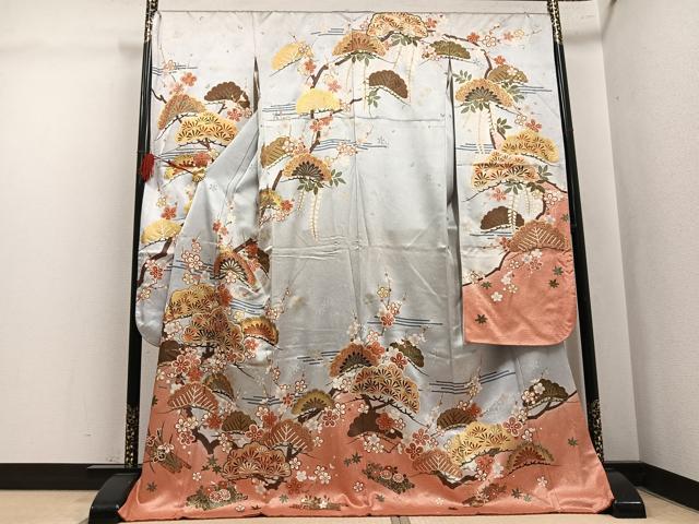 平和屋着物●豪華振袖　駒刺繍　草花文　暈し染め　金彩　正絹　逸品　AABL1698ph