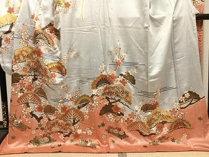 平和屋着物●豪華振袖　駒刺繍　草花文　暈し染め　金彩　正絹　逸品　AABL1698ph