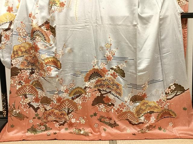 平和屋着物●豪華振袖　駒刺繍　草花文　暈し染め　金彩　正絹　逸品　AABL1698ph