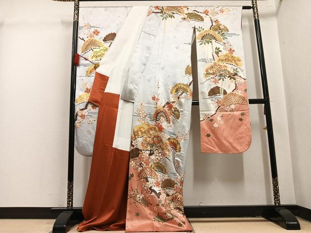 平和屋着物●豪華振袖　駒刺繍　草花文　暈し染め　金彩　正絹　逸品　AABL1698ph