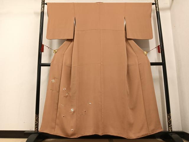平和屋着物●訪問着　総刺繍　駒刺繍　草花文　金糸　鬼しぼ縮緬　正絹　逸品　AABL1701ph