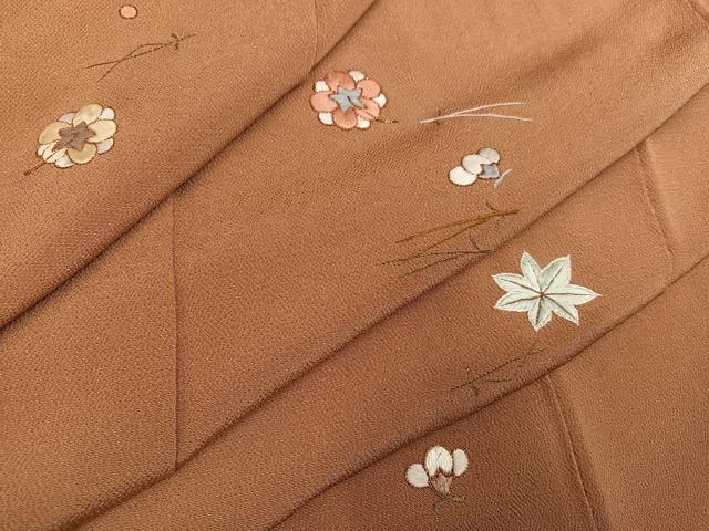 平和屋着物●訪問着　総刺繍　駒刺繍　草花文　金糸　鬼しぼ縮緬　正絹　逸品　AABL1701ph