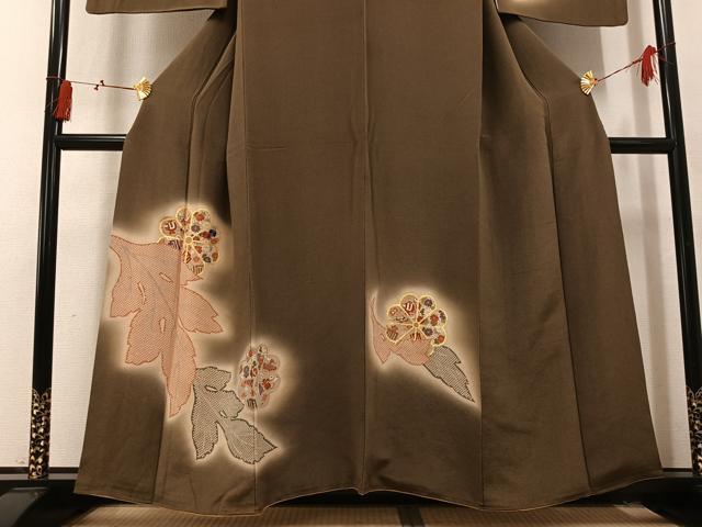 平和屋着物●訪問着　草花文　暈し染め　金彩　鬼しぼ縮緬　正絹　逸品　AABL1702ph