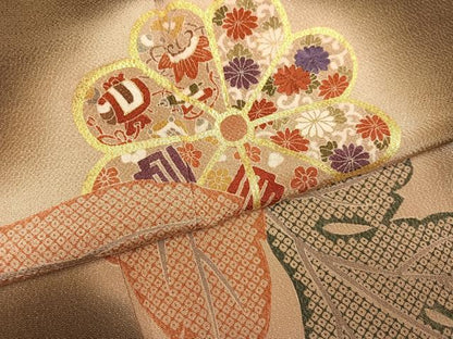 平和屋着物●訪問着　草花文　暈し染め　金彩　鬼しぼ縮緬　正絹　逸品　AABL1702ph