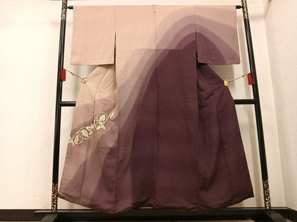 平和屋着物●訪問着　駒刺繍　唐草文　暈し染め　金彩　正絹　逸品　AABL1707ph