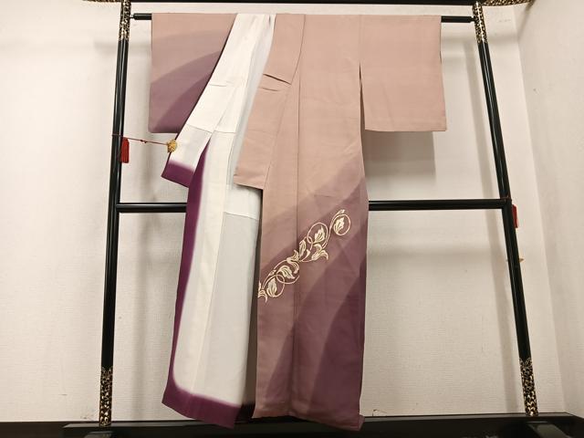 平和屋着物●訪問着　駒刺繍　唐草文　暈し染め　金彩　正絹　逸品　AABL1707ph