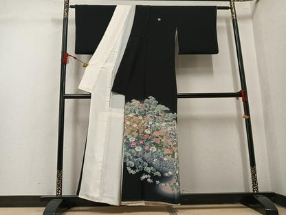 平和屋着物●十日町友禅作家　岡村蒼風　黒留袖　草花文　暈し染め　正絹　逸品　AABL1709ph