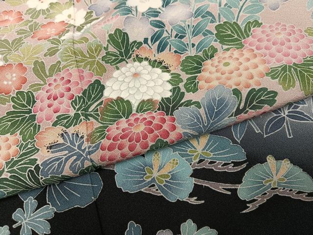 平和屋着物●十日町友禅作家　岡村蒼風　黒留袖　草花文　暈し染め　正絹　逸品　AABL1709ph