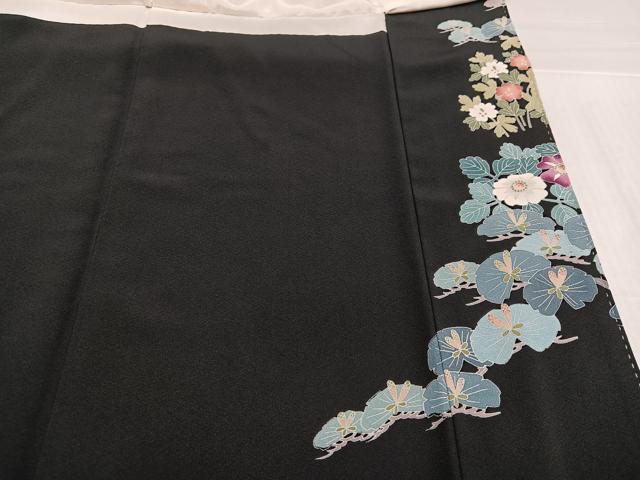平和屋着物●十日町友禅作家　岡村蒼風　黒留袖　草花文　暈し染め　正絹　逸品　AABL1709ph