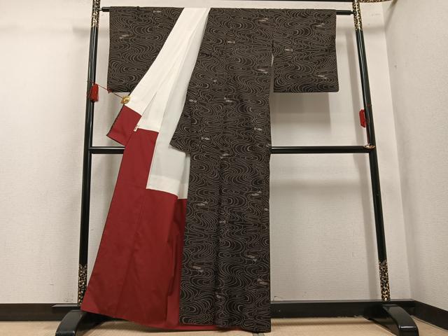 平和屋着物●本場大島紬　7マルキ　流水文　正絹　逸品　AABL1712ph