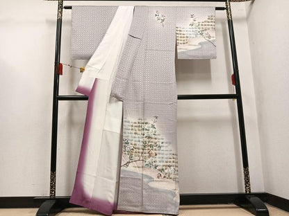 平和屋着物●訪問着　刺繍　鴛鴦枝花文　暈し染め　正絹　逸品　未使用　AABL1713ph