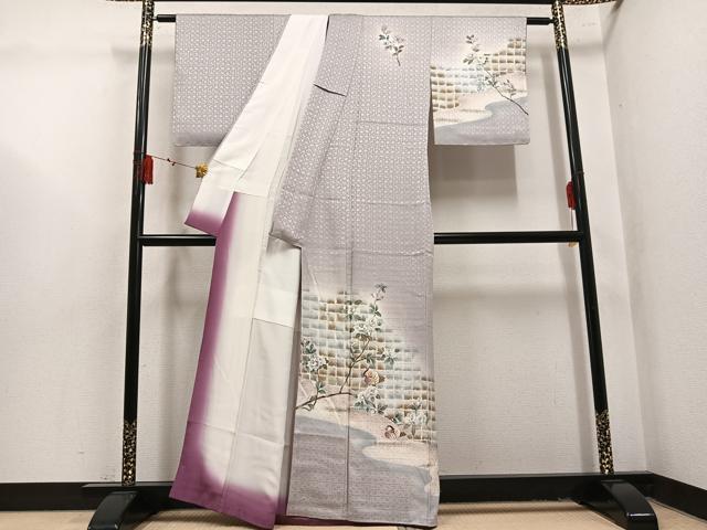 平和屋着物●訪問着　刺繍　鴛鴦枝花文　暈し染め　正絹　逸品　未使用　AABL1713ph