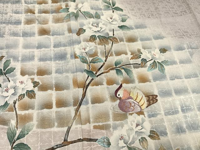 平和屋着物●訪問着　刺繍　鴛鴦枝花文　暈し染め　正絹　逸品　未使用　AABL1713ph