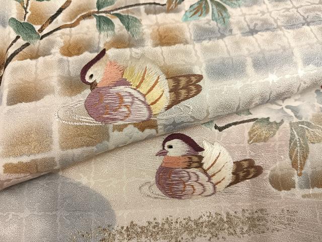 平和屋着物●訪問着　刺繍　鴛鴦枝花文　暈し染め　正絹　逸品　未使用　AABL1713ph