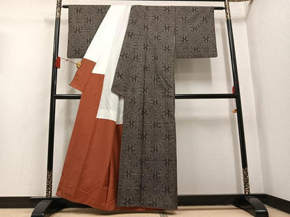 平和屋着物●本場大島紬　7マルキ　花尽くし　正絹　逸品　AABL1717ph