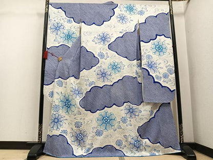 平和屋着物●豪華振袖　総絞り　草花文　雲　正絹　逸品　AABL1718ph