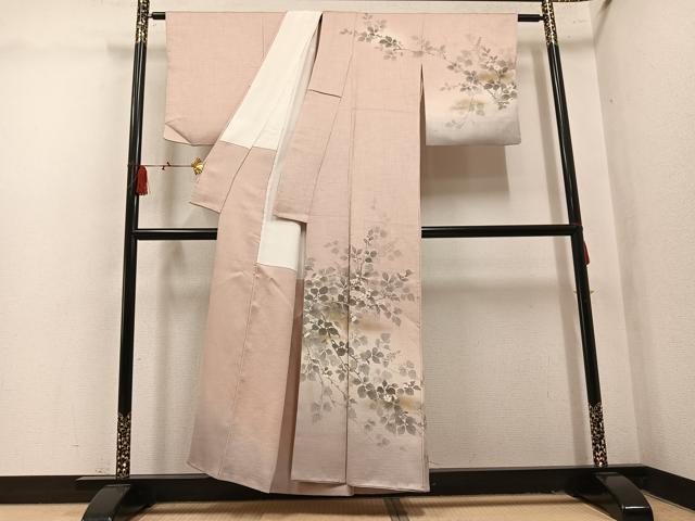 平和屋着物●訪問着　作家物　枝花文　暈し染め　金彩　正絹　逸品　AABL1721ph