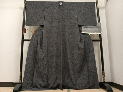 平和屋着物●お召　天目織　花鳥文　千歳茶色　反端付き　正絹　逸品　未使用　AABL1722ph