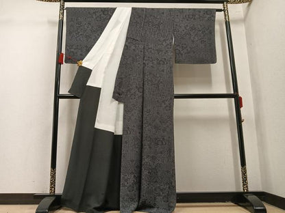 平和屋着物●お召　天目織　花鳥文　千歳茶色　反端付き　正絹　逸品　未使用　AABL1722ph