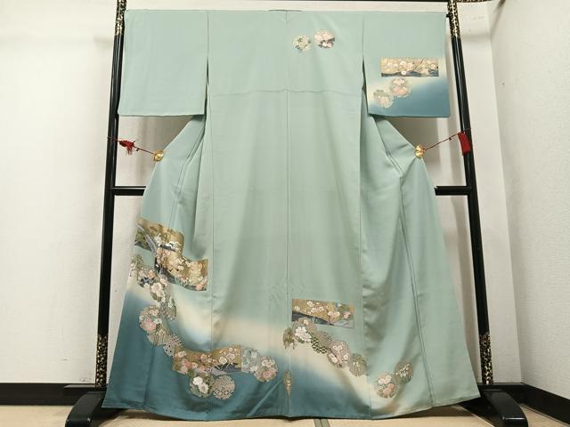 平和屋着物●訪問着　刺繍　雪輪草花文　暈し染め　金銀彩　正絹　逸品　AABL1723ph
