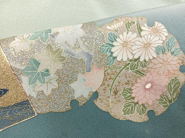平和屋着物●訪問着　刺繍　雪輪草花文　暈し染め　金銀彩　正絹　逸品　AABL1723ph