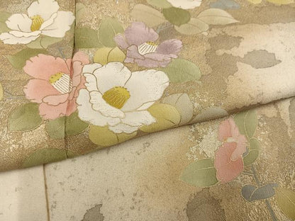 平和屋着物●訪問着　刺繍　枝椿　暈し染め　金彩　正絹　逸品　AABL1724ph
