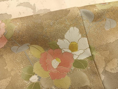平和屋着物●訪問着　刺繍　枝椿　暈し染め　金彩　正絹　逸品　AABL1724ph