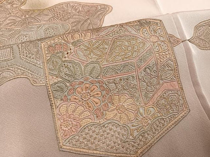 平和屋着物●訪問着　中国三大刺繍　スワトウ刺繍　汕頭刺繍　総刺繍　亀甲花文　暈し染め　金銀彩　正絹　逸品　AABL1725ph