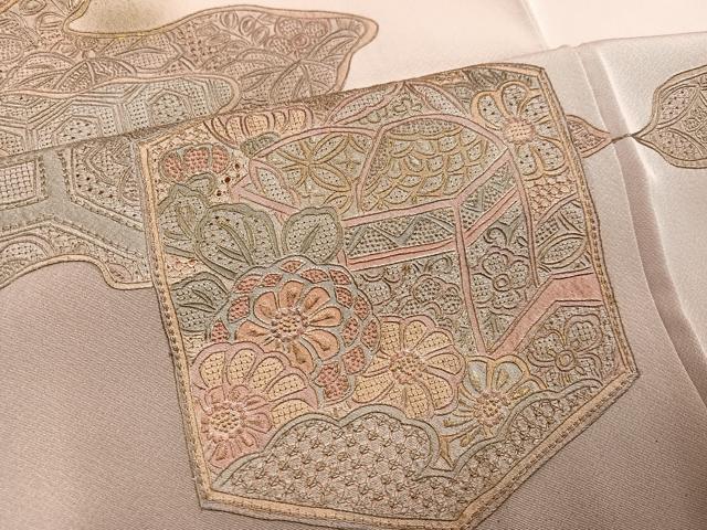 平和屋着物●訪問着　中国三大刺繍　スワトウ刺繍　汕頭刺繍　総刺繍　亀甲花文　暈し染め　金銀彩　正絹　逸品　AABL1725ph