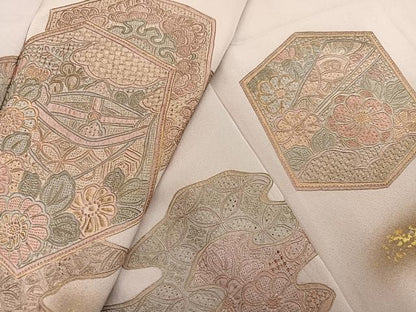 平和屋着物●訪問着　中国三大刺繍　スワトウ刺繍　汕頭刺繍　総刺繍　亀甲花文　暈し染め　金銀彩　正絹　逸品　AABL1725ph