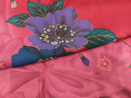 平和屋着物●豪華振袖　草花文　暈し染め　銀彩　正絹　逸品　AABL1726ph