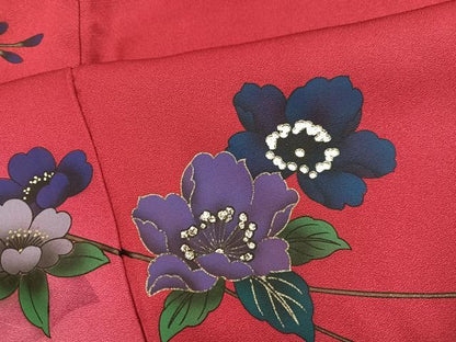 平和屋着物●豪華振袖　草花文　暈し染め　銀彩　正絹　逸品　AABL1726ph