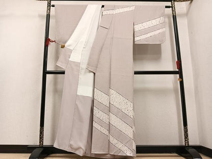 平和屋着物●訪問着　杢目絞り　斜縞　正絹　逸品　AABL1729ph