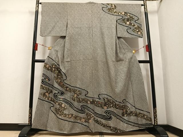 平和屋着物●訪問着　総絞り　刺繍　草花文　金銀彩　正絹　逸品　AABL1733ph