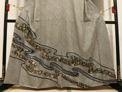 平和屋着物●訪問着　総絞り　刺繍　草花文　金銀彩　正絹　逸品　AABL1733ph