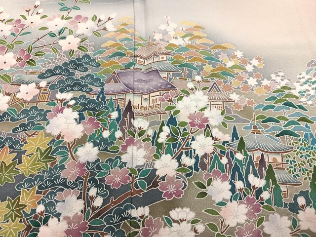 平和屋着物●京友禅作家　外池雅峰　色留袖　浜松風景文　暈し染め　正絹　逸品　AABL1734ph