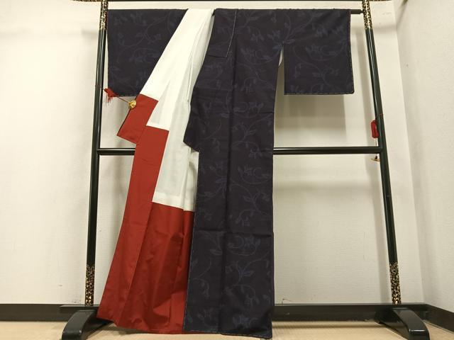 平和屋着物●結城紬　100亀甲　飛び亀甲　花唐草文　証紙付き　正絹　逸品　未使用　AABL1739ph