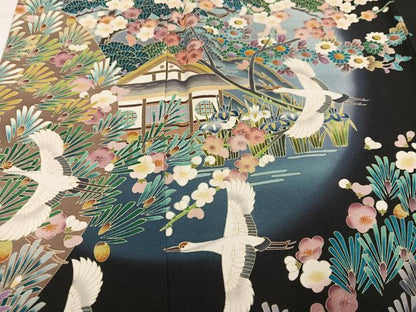 平和屋着物●豪華黒留袖　友禅　作家物　群鶴梅松風景文　暈し染め　正絹　逸品　AABL1740ph