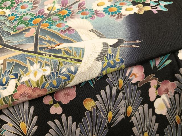 平和屋着物●豪華黒留袖　友禅　作家物　群鶴梅松風景文　暈し染め　正絹　逸品　AABL1740ph