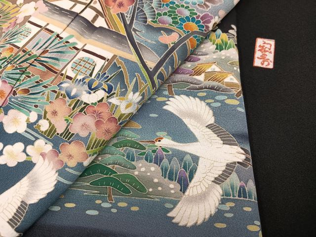 平和屋着物●豪華黒留袖　友禅　作家物　群鶴梅松風景文　暈し染め　正絹　逸品　AABL1740ph
