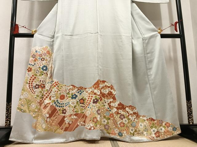 平和屋着物●豪華色留袖　駒刺繍　草花文　金彩　正絹　逸品　AABL1741ph