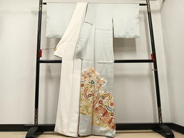 平和屋着物●豪華色留袖　駒刺繍　草花文　金彩　正絹　逸品　AABL1741ph