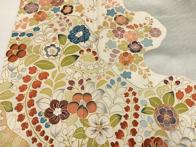 平和屋着物●豪華色留袖　駒刺繍　草花文　金彩　正絹　逸品　AABL1741ph