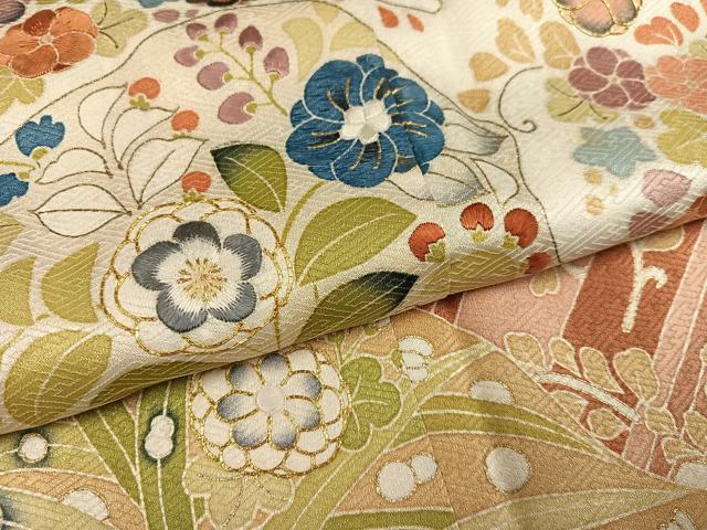 平和屋着物●豪華色留袖　駒刺繍　草花文　金彩　正絹　逸品　AABL1741ph