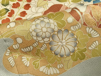 平和屋着物●豪華色留袖　駒刺繍　草花文　金彩　正絹　逸品　AABL1741ph